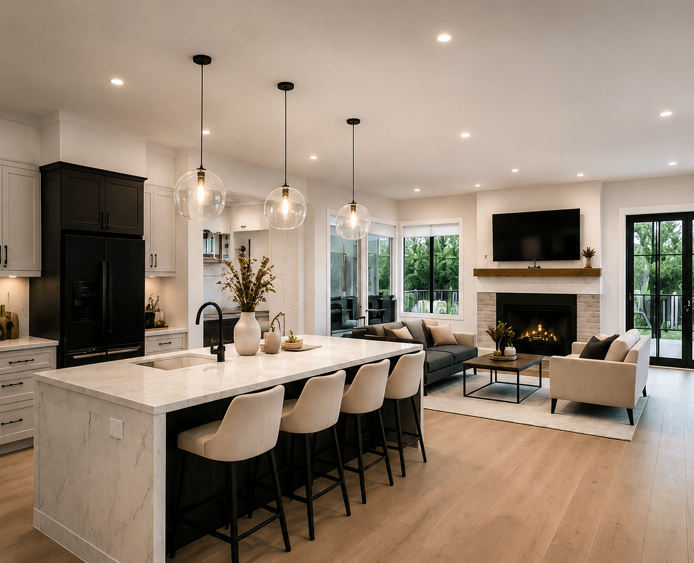 Renovated open-plan kitchen and living room